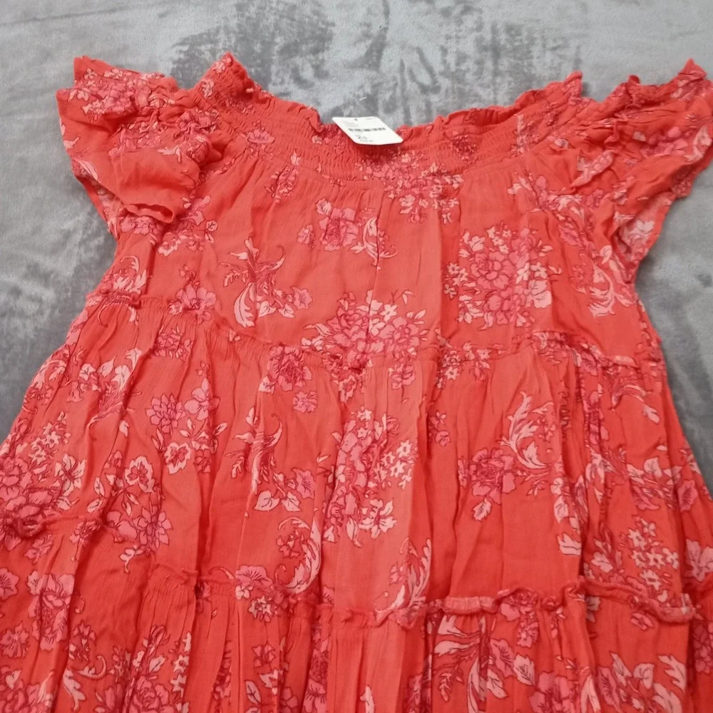 Free People Barclay Dress Maxi Off The Shoulder Floral Ruffle Orange Red Size XS
